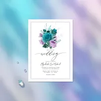 Teal and Lavender Floral Wedding Photo Invitation