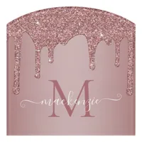 Girly Rose Gold Sparkle Glitter Drips Monogram Door Sign