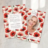 Poppies Floral Memorial Photo Sympathy Funeral Thank You Card