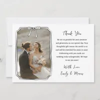 Elegant Coquette Bow Frame Chic Wedding Photo Thank You Card