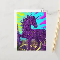 Surreal purple unicorn  postcard
