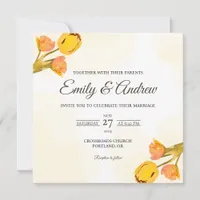Yellow Tulip Floral Watercolor Square Wedding Invitation