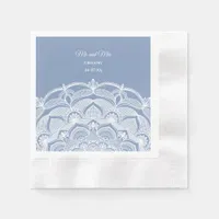 Elegant dusty blue white lace mandala classic napkins