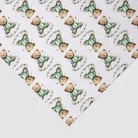 Cute Teddy Bear Green PJs Sitting on a Cloud Tissue Paper