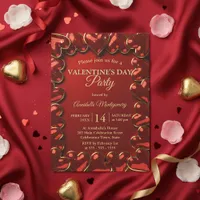 Glam Glitter Red Gold Hearts Valentine's Day Party Invitation