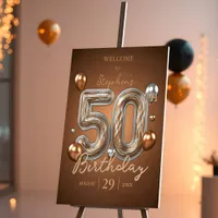 Elegant Silver and Bronze Balloons 50th Birthday Foam Board