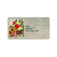 Vintage Flower Bouquet with Butterflies Label