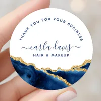Navy Blue And Gold Watercolor Classic Round Sticker