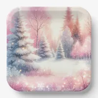 Pink Winter Wonderland Christmas  Paper Plates