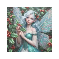 Beautiful December Fairy in Holly Metal Print