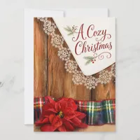 A Cozy Christmas Rustic Red Poinsettia Flower Holiday Card