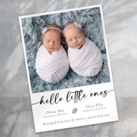 Minimalist Script Twin Photo Birth Announcement