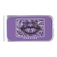 Cool Doodle Art Purple White Black Silver Finish Money Clip