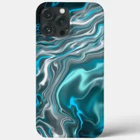 Black and Blue Marble Fluid Art iPhone 13 Pro Max Case