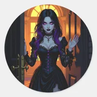 A Black and Purple Witch | Halloween Classic Round Sticker