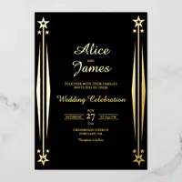 Art Deco Starlight Elegant Black Gold Foil Wedding Invitation