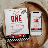 Fast One Race Car Boy 1st Birthday Party Invitation