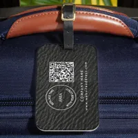 Company Logo Name QR Code Black Faux Leather  Luggage Tag