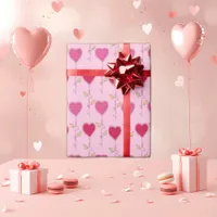 Romantic Pink Vine Heart Pattern Wrapping Paper