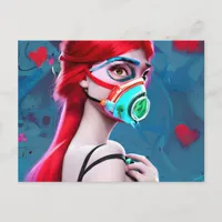 Red Haired Woman in a Gas Mask AI Art Postcard