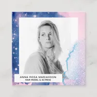*~* Pink Watecolor Hair Model Actress Blue PHOTO Square Business Card