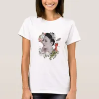 Mixed Media Collage Bird Woman Clock Vintage T-Shirt