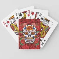 Sugar Skull Pink Red Roses Holidays Poker Cards