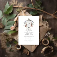 Watercolor Woodland Laurel Crest Monogram Wedding Invitation