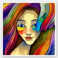 Colorful Abstract Art Pretty Girl Sticker