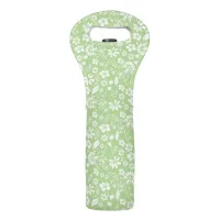 Modern Pale Mint Green Tropical Flowers Wine Bag