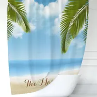 Beach Sand and Ocean Palm Trees Monogram Shower Curtain