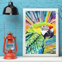 Cute AI Generated Watercolor Style Green Parrot Poster