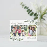 Eucalyptus Gold Foil Merry Christmas 2 Photos Holiday Card