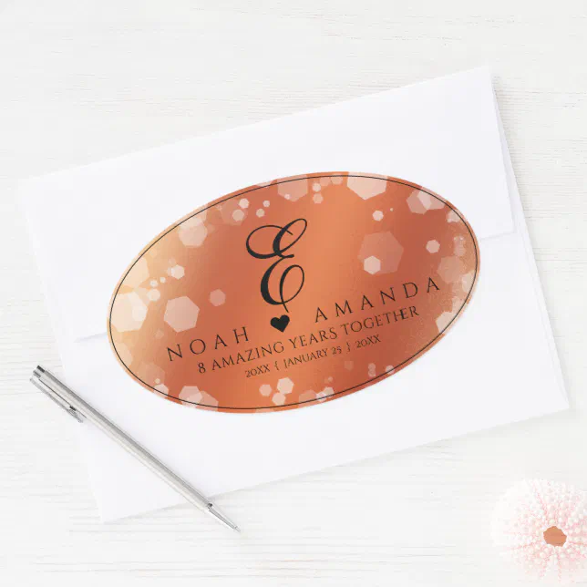 Elegant 8th 32nd Bronze Wedding Anniversary Oval Sticker