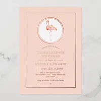 Rose Gold and Blush Flamingo Bachelorette Weekend Foil Invitation