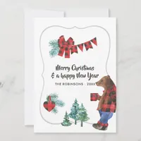 Fun Buffalo Plaid Lumberjack Bear Christmas Photo Holiday Card