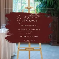 Burgundy Brush Strokes Wedding Welcome Sign