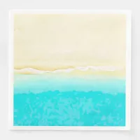 Pretty Teal Water Ocean Shore Beach Themed Paper Dinner Napkins