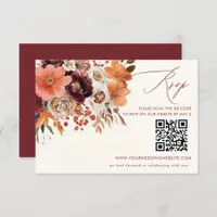 Burgundy Orange Floral Fall Wedding QR CODE RSVP Card