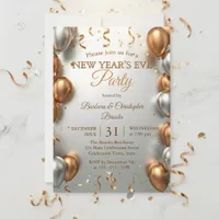 Rose Gold and Silver Balloons New Year's Party Invitation