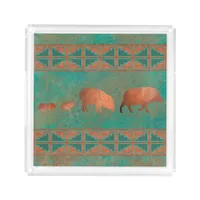 Southwest Cute Javelina Family Copper Teal  Acrylic Tray