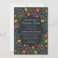 Black Floral Colorful Folk Art Spanish Wedding Invitation