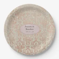 Vintage Rose Gold Damask Shabby-Chic Wedding Paper Plates