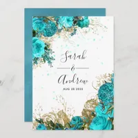 Vintage Turquoise and Gold Shabby Wedding Invitation