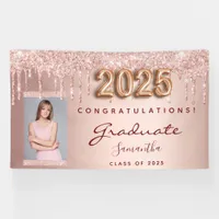Graduation party 2025 photo rose gold glitter drip banner