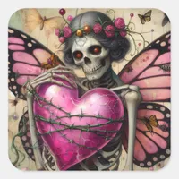 Fantasy Skeleton With Barbed Wire Heart  Square Sticker