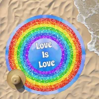 Circle Rainbow Glitter Pride LGBT Love is Love Beach Towel