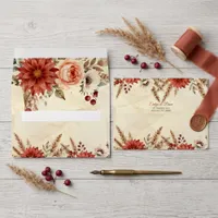 Terracotta Burgundy Floral Pampas Grass Wedding Envelope
