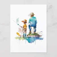 Father and Son Watercolor Illustration Ai Art Postcard