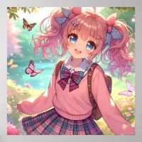 Pretty Anime Girl in Pink Pigtails